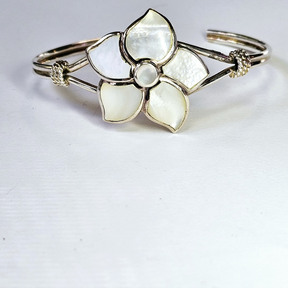 Gorgeous Natural Mother of Pearl Cuff in Sterling Silver!
